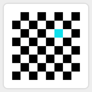 Checkered Black and White with One Cyan Square Magnet